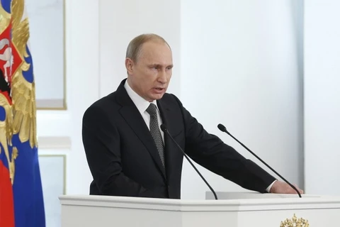 Tổng thống Nga Vladimir Putin đọc thông điệp liên bang. (Nguồn: TASS)