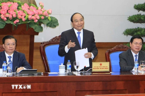 Phó Thủ tướng Nguyễn Xuân Phúc, Trưởng ban Ban Chỉ đạo 389 quốc gia phát biểu tại hội nghị. (Ảnh: Doãn Tấn/TTXVN)