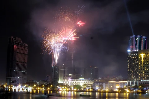 Thành phố Hồ Chí Minh bắn pháo hoa nghệ thuật đón chào năm mới 2015. (Nguồn: TTXVN)