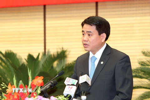 Phó Bí thư Thành ủy, Chủ tịch UBND thành phố Hà Nội Nguyễn Đức Chung. (Ảnh: An Đăng/TTXVN)