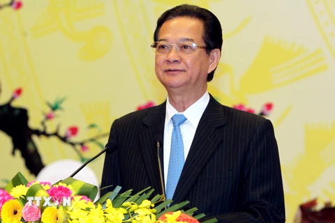 Thủ tướng Nguyễn Tấn Dũng phát biểu tại tiệc chiêu đãi Đoàn Ngoại giao. (Ảnh: Đức Tám/TTXVN)