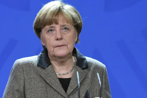 Thủ tướng Đức Angela Merkel tại cuộc họp báo ở Berlin ngày 12/1. (Nguồn: AFP)