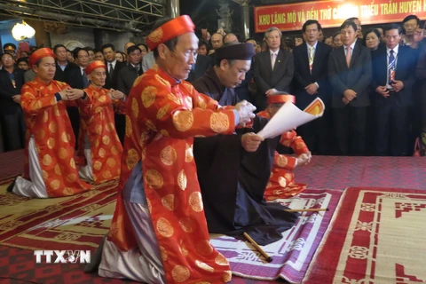Nghi thức tế lễ trước lúc Khai mạc Lễ hội Đền Trần Thái Bình năm 2015. (Ảnh: Xuân Tiến/TTXVN)