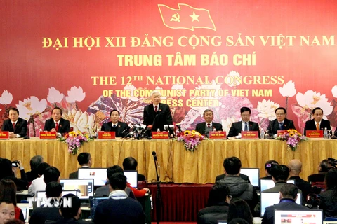Tổng Bí thư Nguyễn Phú Trọng chủ trì buổi họp báo sau khi bế mạc Đại hội. (Nguồn: TTXVN)