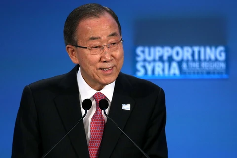 Tổng Thư ký Liên hợp quốc Ban Ki-moon phát biểu tại một hội thảo về Syria ở London, Anh, ngày 4/2. (Nguồn: AFP)