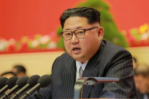 Nhà lãnh đạo Kim Jong-un phát biểu tại Đại hội toàn quốc lần thứ VII Đảng Lao động Triều Tiên ở Bình Nhưỡng ngày 7/5. (Nguồn: YONHAP/TTXVN)