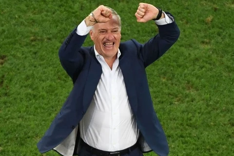 Huấn luyện viên đội tuyển Pháp Didier Deschamps hạnh phúc với chiến thắng trước đội tuyển Đức. (Nguồn: AFP)