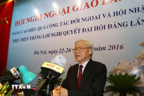 Tổng Bí thư Nguyễn Phú Trọng phát biểu chỉ đạo Hội nghị. (Ảnh:Trí Dũng/TTXVN)