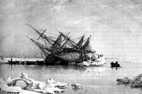 Hình vẽ vụ tàu HMS Terror chở đoàn thám hiểm người Anh bị đắm trong hành trình khám phá Bắc Cực hồi năm 1846.