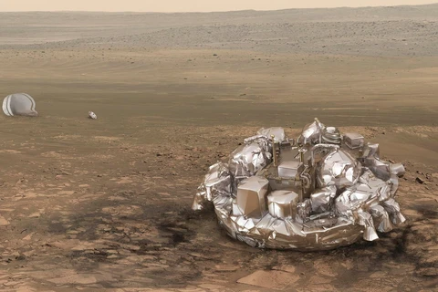 Hình ảnh minh họa module của tàu đổ bộ Schiaparelli khi hạ cánh xuống bề mặt Sao Hỏa. (Nguồn: Reuters)