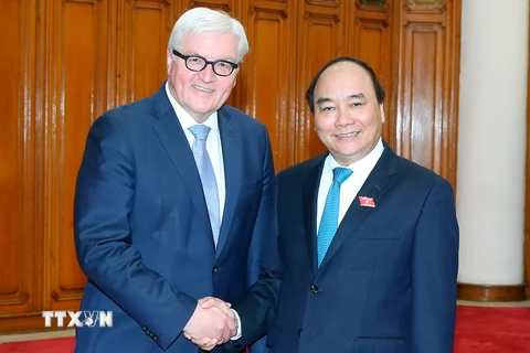 Thủ tướng Nguyễn Xuân Phúc tiếp Bộ trưởng Ngoại giao Đức Frank Waler Steinmeier đang ở thăm chính thức Việt Nam. (Ảnh: Thống Nhất/TTXVN)