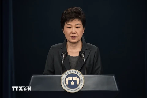 Tổng thống Hàn Quốc Park Geun-hye phát biểu sáng 4/11. (Nguồn: EPA/TTXVN)