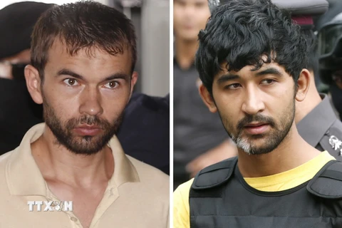 Hai nghi phạm trong vụ đánh bom bị đưa ra xét xử là Yusufu Mieraili (ảnh phải) và Bilal Mohammed (ảnh trái), đang bị giam giữ tại một nhà tù quân sự trong hơn một năm qua. (Nguồn: EPA/TTXVN)