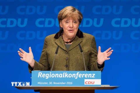 Thủ tướng Đức Angela Merkel tại một cuộc họp ở Muenster, Đức ngày 30/11. (Nguồn: EPA/TTXVN)