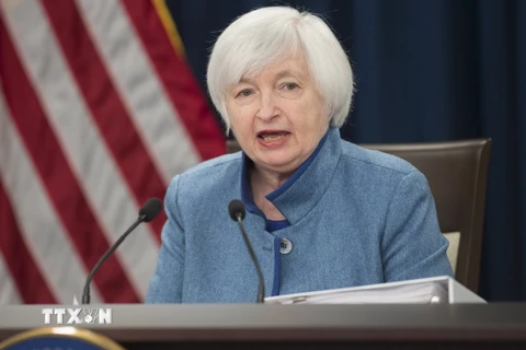 Chủ tịch Fed Janet Yellen trong cuộc họp báo tại Washington D.C., ngày 14/12. (Nguồn: AFP/TTXVN)