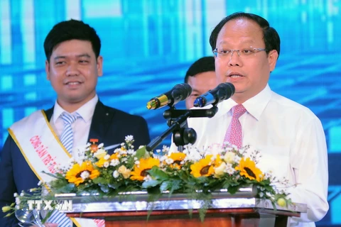 Phó Bí thư Thường trực Thành ủy Thành phố Hồ Chí Minh Tất Thành Cang phát biểu tại buổi lễ. (Ảnh: An Hiếu/TTXVN)