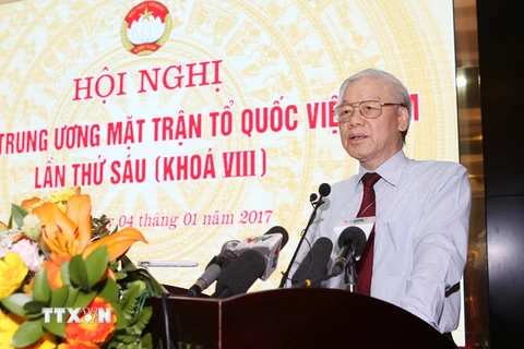 Tổng Bí thư Nguyễn Phú Trọng phát biểu chỉ đạo hội nghị. (Ảnh: Trí Dũng/TTXVN)