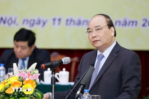 Thủ tướng Nguyễn Xuân Phúc phát biểu tại Hội nghị tổng kết công tác 2016 và Triển khai nhiệm vụ năm 2017 của Bộ Kế hoạch và Đầu tư. (Ảnh:Thống Nhất/TTXVN)