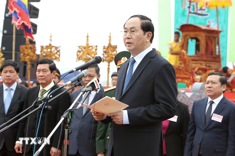 Chủ tịch nước Trần Đại Quang phát biểu tại lễ hội. (Ảnh: Quốc Khánh/TTXVN)