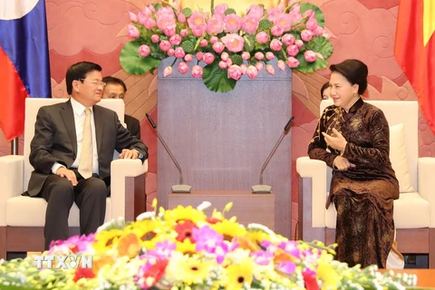 Chủ tịch Quốc hội Nguyễn Thị Kim Ngân tiếp Thủ tướng Lào Thongloun Sisoulith. (Ảnh: Trọng Đức/TTXVN)