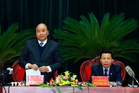 Thủ tướng Nguyễn Xuân Phúc phát biểu tại buổi làm việc với cán bộ chủ chốt của tỉnh Bắc Ninh, chiều 12/2. (Ảnh: Thống Nhất/TTXVN)