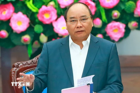 Thủ tướng Nguyễn Xuân Phúc phát biểu chỉ đạo tại phiên họp. (Ảnh: Thống Nhất/TTXVN)
