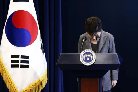 Bà Park Geun-hye trong lần xuất hiện trước báo giới ở Nhà Xanh, tháng 11/2016. (Nguồn: Reuters)
