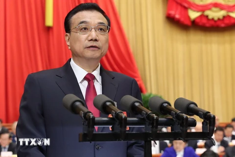 Thủ tướng Trung Quốc Lý Khắc Cường phát biểu tại lễ khai mạc Kỳ họp lần thứ 5 Đại hội Đại biểu Nhân dân Toàn quốc Trung Quốc. (Nguồn: THX/TTXVN)
