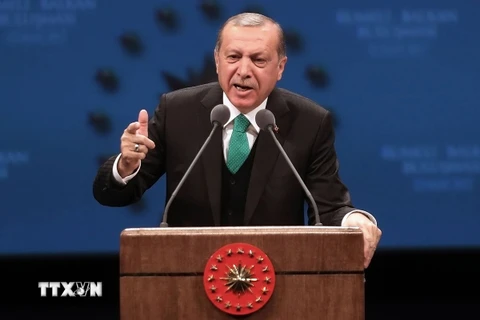 Tổng thống Thổ Nhĩ Kỳ Recep Tayyip Erdogan tại một sự kiện ở Ankara ngày 23/3. (Nguồn: AFP/TTXVN)
