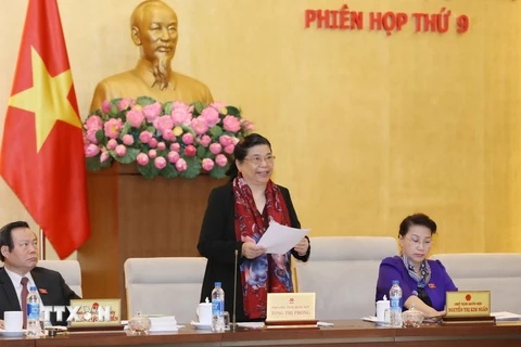 Phó Chủ tịch Quốc hội Tòng Thị Phóng phát biểu tại phiên họp. (Ảnh: Phương Hoa/TTXVN)