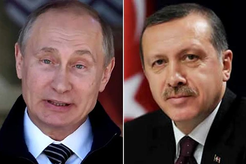 Tổng thống Nga Vladimir Putin và Tổng thống Thổ Nhĩ Kỳ Recep Tayyip Erdogan. (Nguồn: NDTV.com)