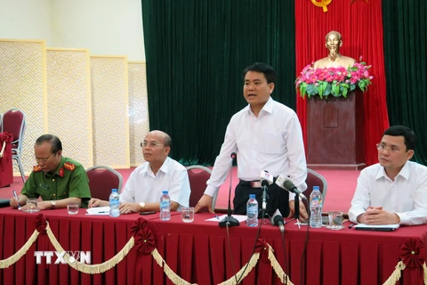 Chủ tịch Ủy ban Nhân dân thành phố Hà Nội Nguyễn Đức Chung phát biểu. (Ảnh: Nguyễn Văn Cảnh/TTXVN)