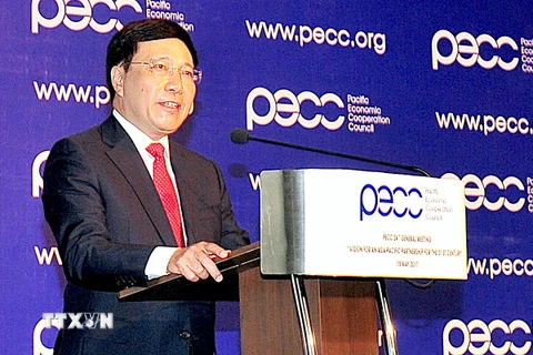 Phó Thủ tướng, Bộ trưởng Ngoại giao Phạm Bình Minh phát biểu tại cuộc họp. (Ảnh: Nguyễn Khang/TTXVN)
