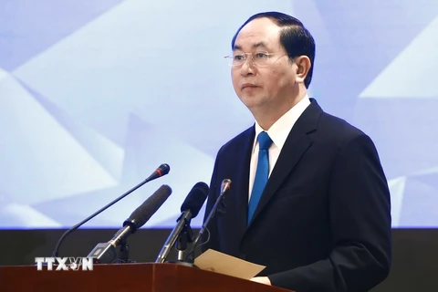Chủ tịch nước Trần Đại Quang đến dự và phát biểu. (Ảnh: An Đăng/TTXVN)