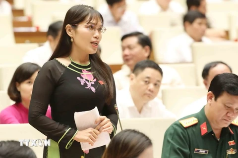 Đại biểu Quốc hội tỉnh Kiên Giang Châu Quỳnh Giao phát biểu ý kiến. (Ảnh: Phương Hoa/TTXVN)