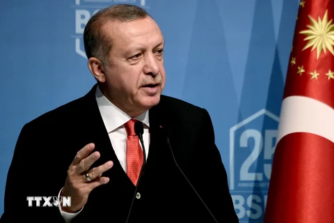 Tổng thống Thổ Nhĩ Kỳ Tayyip Erdogan phát biểu tại một hội nghị ở Istanbul ngày 22/5. (Nguồn: AFP/TTXVN)