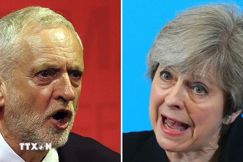 Thủ tướng Anh Theresa May (phải) và Chủ tịch Công đảng đối lập Jeremy Corbyn (trái). (Nguồn: AFP/TTXVN)