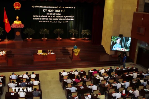 Toàn cảnh kỳ họp chuyên đề của Hội đồng Nhân dân Thành phố Hồ Chí Minh. (Ảnh: Hoàng Hải/TTXVN)