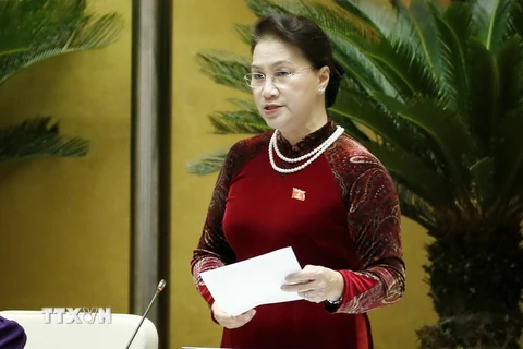 Chủ tịch Quốc hội Nguyễn Thị Kim Ngân phát biểu điều hành phiên chất vấn. (Ảnh: Văn Điệp/TTXVN)