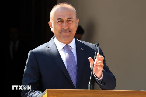 Ngoại trưởng Thổ Nhĩ Kỳ Mevlut Cavusoglu trong cuộc họp báo ở Nicosia, Cyprus ngày 1/6. (Nguồn: EPA/TTXVN)