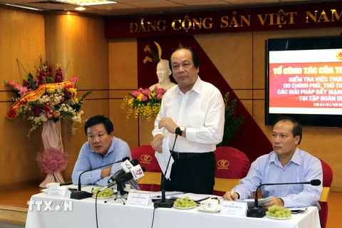 Bộ trưởng, Chủ nhiệm Văn phòng Chính phủ Mai Tiến Dũng phát biểu tại buổi làm việc. (Ảnh: Trần Việt/TTXVN)