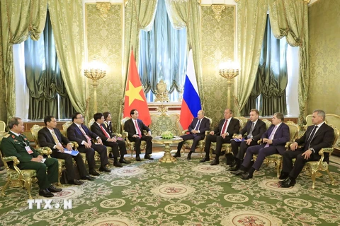 Hình ảnh Tổng thống Nga hội đàm với Chủ tịch nước Trần Đại Quang