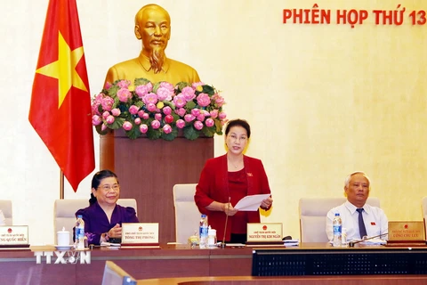 Chủ tịch Quốc hội Nguyễn Thị Kim Ngân phát biểu bế mạc phiên họp thứ 13. (Ảnh: Nguyễn Dân/TTXVN)