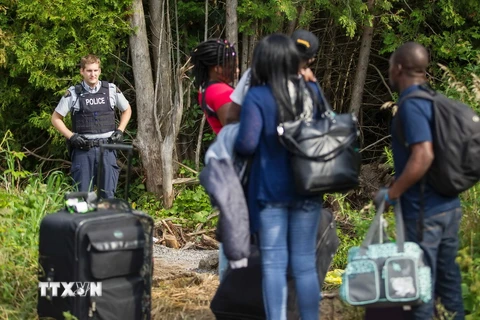 Người di cư Haiti chuẩn bị vượt biên để vào Canada ngày 4/8. (Nguồn: AFP/TTXVN)