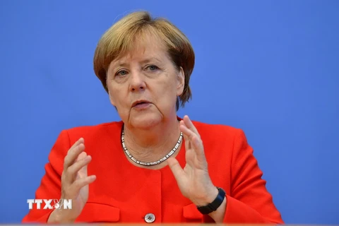 Thủ tướng Angela Merkel tại cuộc họp báo ở Berlin ngày 29/8. (Nguồn: AFP/TTXVN)