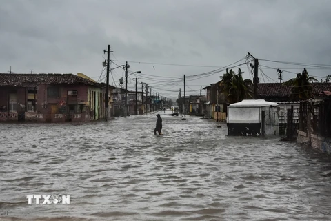 Cảnh ngập lụt trong bão Irma tại Caibarien, tỉnh Villa Clara, cách thủ đô La Habana của Cuba 330km về phía đông, ngày 9/9. (Nguồn: AFP/TTXVN)