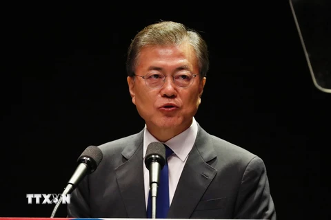 Tổng thống Hàn Quốc Moon Jae-In phát biểu tại Seoul. (Nguồn: AFP/TTXVN)
