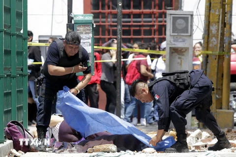 Lực lượng cứu hộ chuyển thi thể nạn nhân thiệt mạng sau trận động đất ở Mexico City ngày 19/9. (Nguồn: THX/TTXVN)