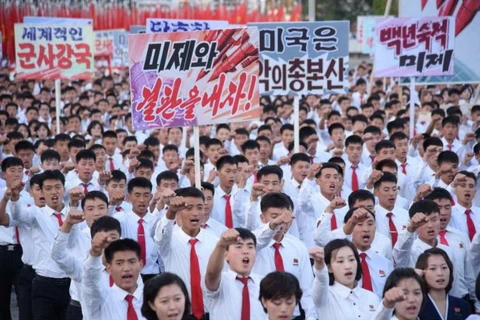 Míttinh thể hiện tinh thần chống Mỹ của người dân Triều Tiên ở Bình Nhưỡng, ngày 23/9. (Nguồn: Reuters)