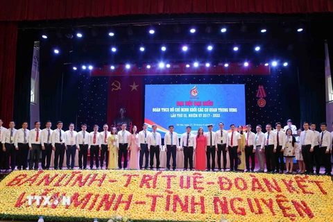 Ban Chấp hành nhiệm kỳ 2017-2022 ra mắt Đại hội. (Ảnh: Thành Đạt/TTXVN)